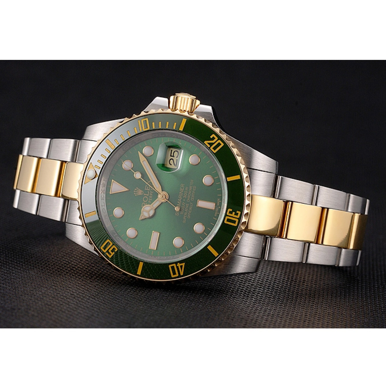 Good Copy Rolex Watches Submariner Steel Bracelet Bezel Rolex And Gold Swiss Dial Tone Green Two 0608